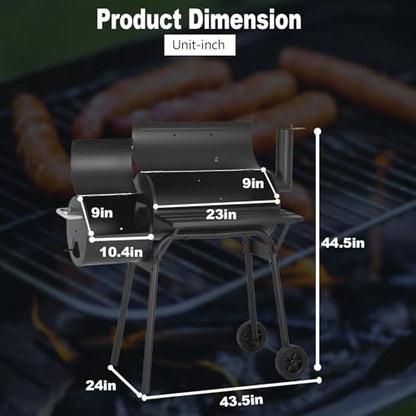 FDW Charcoal Grills 43-inch Outdoor Grill,Multiple People BBQ Grill with Double Grill Mesh Design,Smoker Grill for Camping,Outdoor Backyard,Patio and Parties,Black