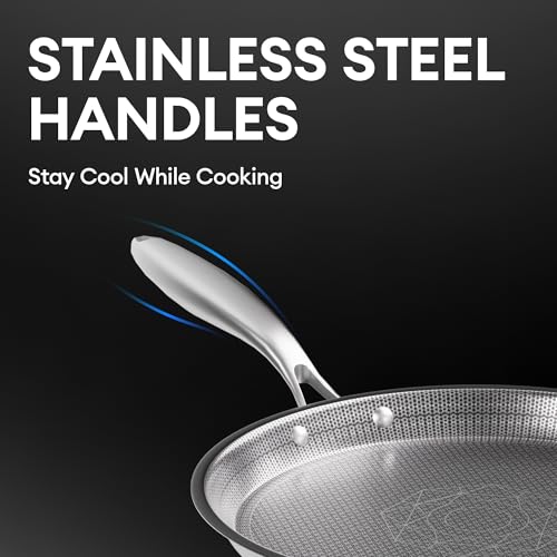 COOKER KING 8-Inch Stainless Steel Pan, Hybrid Nonstick Frying Pan, Skillet, 3-Ply Clad Cookware, Even Heat Distribution, Dishwasher & Oven Safe, with Stay-Cool Handle, Induction Compatible