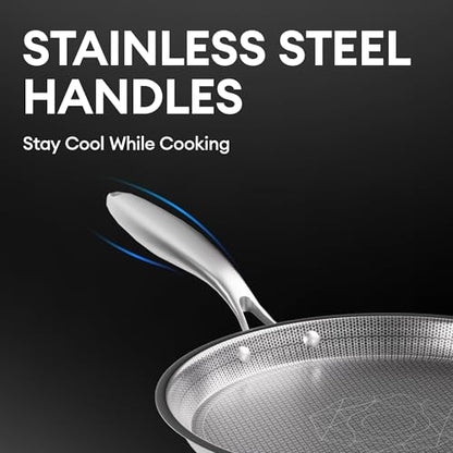 COOKER KING 12-Inch Stainless Steel Pan, Hybrid Nonstick Frying Pan, Skillet, 3-Ply Clad Cookware, Even Heat Distribution, Dishwasher & Oven Safe, with Stay-Cool Handle, Induction Compatible