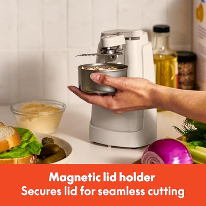 bella Electric Can Opener and Knife Sharpener, Removable Cutting Lever, Cord Storage, Stainless Steel Blade, Oatmilk