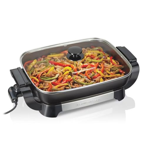 Hamilton-Beach 20.5" Durathon Ceramic Reversible Nonstick Electric Skillet, 1500W Electric Pan with Adjustable Temperature Control, Dishwasher-Safe Parts, Black