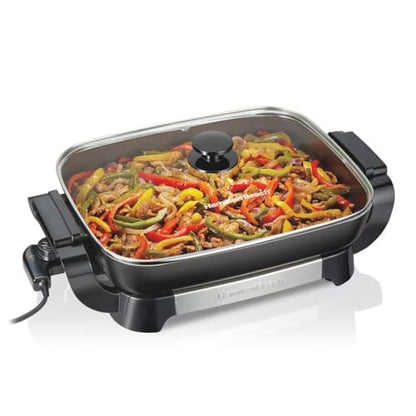 Hamilton-Beach 20.5" Durathon Ceramic Reversible Nonstick Electric Skillet, 1500W Electric Pan with Adjustable Temperature Control, Dishwasher-Safe Parts, Black