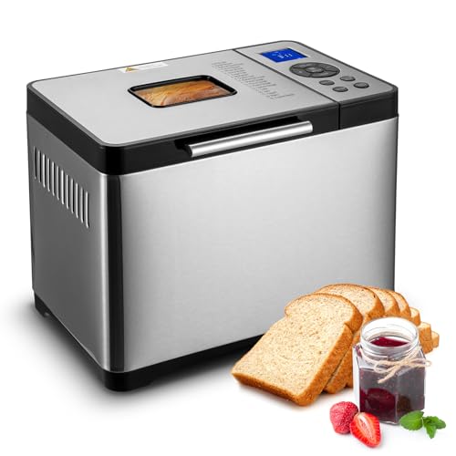 Happybuy Bread Maker, Dough Machine(19-in-1 2LB), Nonstick Ceramic Pan Automatic Breadmaker with Gluten Free Setting, Whole Wheat Bread Making, Digital, Programmable, 3 Loaf Sizes, 3 Crust Colors