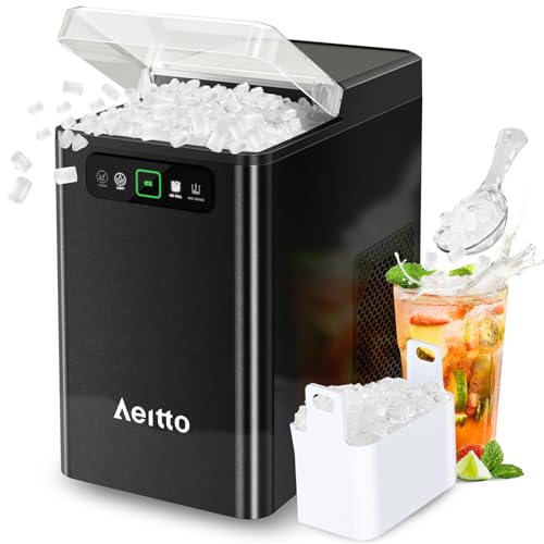 Aeitto Nugget Ice Maker 40Lbs/24H, Countertop Soft Chewable Ice Pebble Ice Machine, One-Click Operation, Auto Self-Cleaning Ice Makers with Scoop&Basket for Home, Office, Kitchen, Party (Black)