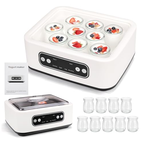 Homemade Greek yogurt comes with 9 jars, temperature control and intelligent timer, multi-purpose rice wine, fermentation, natto, etc (White)