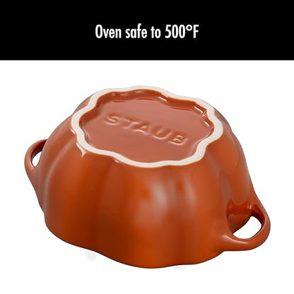 STAUB Ceramic 0.75-qt Petite Pumpkin, Oven & Stove Safe up to 572°F, Pumpkin Dish, Baking Candy Burnt Orange