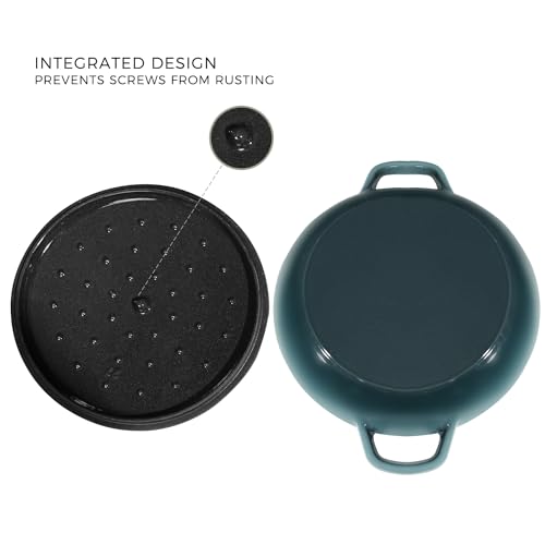 Flavehc Braiser Enameled Cast Iron Braiser 2.25 qt Braiser Pan with Lid Slateblue Shallow Cast Iron Casserole Braiser Pan with Handels