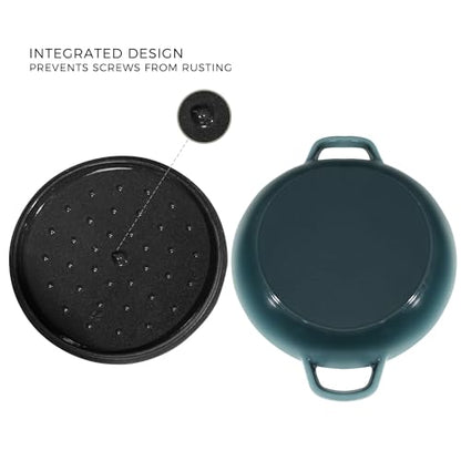 Flavehc Braiser Enameled Cast Iron Braiser 2.25 qt Braiser Pan with Lid Slateblue Shallow Cast Iron Casserole Braiser Pan with Handels