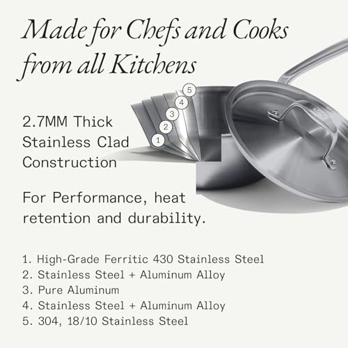 Made In Cookware | 3.5 Quart Stainless Steel Saute Pan | 5 Ply Stainless Clad | Professional Cookware | Induction Compatible | Crafted in Italy