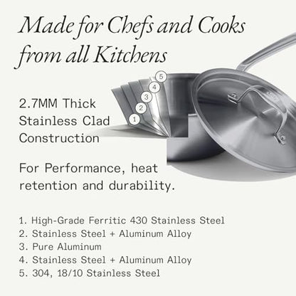 Made In Cookware | 3.5 Quart Stainless Steel Saute Pan | 5 Ply Stainless Clad | Professional Cookware | Induction Compatible | Crafted in Italy