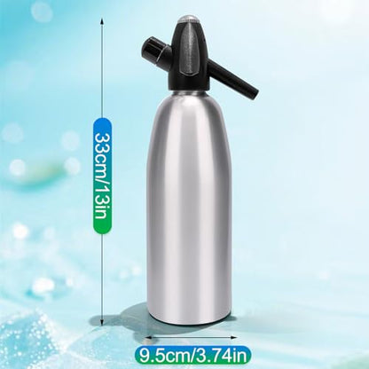 Soda Siphon, 1L Portable Seltzer Maker - Retro-Style Sparkling Water Machine for Homemade Carbonated Drinks, Juices & Cocktails, Uses 8g CO2 Cartridges (Cartridges Not Included) - Silver