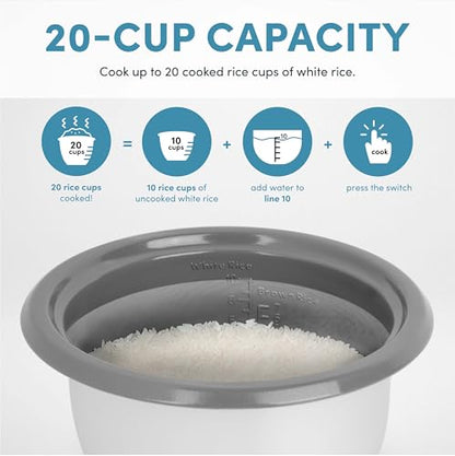 AROMA® 20-Cup (Cooked) One-Touch Rice Cooker and Food Steamer with Auto-Warm | 10 cups uncooked, 20 cups cooked (ARC-390NGP)
