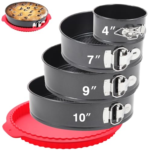 Fensiden Premium Springform Pan Set - 4, 7, 9, 10 Inches Round Cake Pan set with Removable Bottom for Baking, Nonstick Coating, with Thickened Silicone Cheesecake Pan Protector