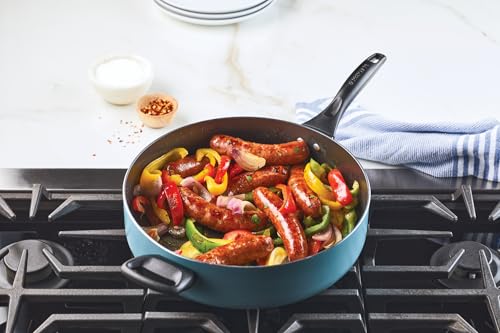 Farberware Dishwasher Safe Nonstick Jumbo Cooker/Saute Pan with Helper Handle -Aluminum, 6 Quart, Blue