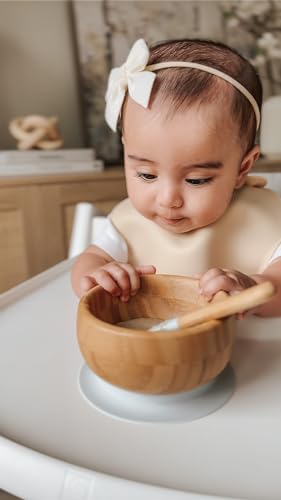 Avanchy Baby Spoons, Silicone Baby Spoons for Self Feeding, Toddler & Infant Spoons 4+ Months, Baby Led Weaning Utensils, Soft Tip Feeding Spoons, BPA Free Bamboo Handle, 5 Pack Blue