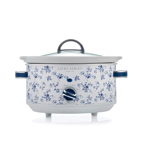 Laura Ashley Slow Cooker 3.7 Quart - Large Slow Cooker 3.7 QT for 4 to 5 People - Energy Efficient Slow Cookers with 3 Heat Settings - Dishwasher Safe Removeable Ceramic Crock & Tempered Glass Lid