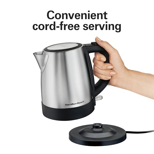 Hamilton Beach Electric Tea Kettle, Water Boiler & Heater, 1 L, Cordless, Auto-Shutoff & Boil-Dry Protection, Stainless Steel (40998)