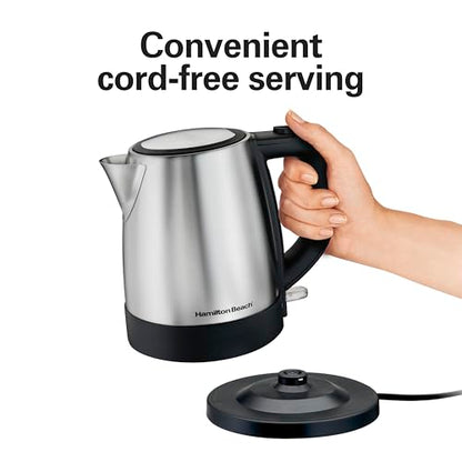 Hamilton Beach Electric Tea Kettle, Water Boiler & Heater, 1 L, Cordless, Auto-Shutoff & Boil-Dry Protection, Stainless Steel (40998)