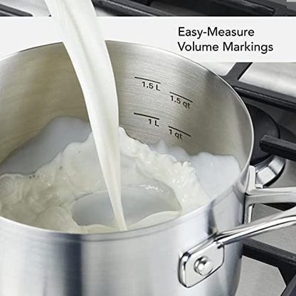 KitchenAid Stainless Steel Saucepan with Measuring Marks and Lid, 2 Quart, Brushed Stainless Steel