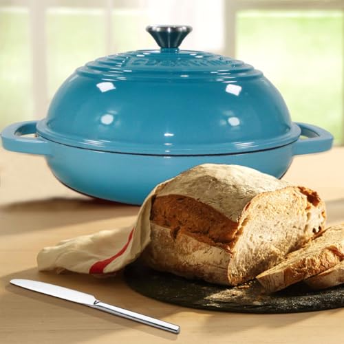 Enameled Cast Iron Bread Oven, 6 Quart Dutch Oven for Bread Sourdough Baking, 11" Thick Enamel Bread Baking Pan Kit with Lid for Stews, Roasts and Gifts for Family, Teal