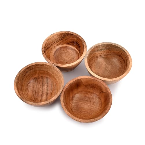 NIRMAN Acacia Wood Bowl Sets of 4 for Kitchen Meal Party and Nuts, Candy, Appetizer, Snacks, Olive (4.5" x 4.5" x 2.5")