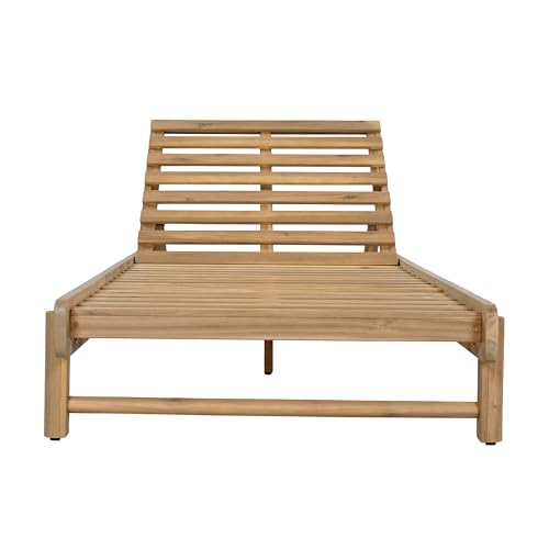 Christopher Knight Home Lara Outdoor Chaise Lounge with 4" Water-Resistant Cushion, Acacia Wood Recliner Chair Frame with Slatted Design, Patio Lounger with Adjustable Backrest, Light Teak+Cream