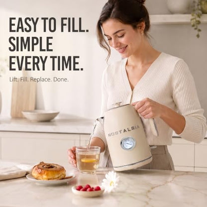 Nostalgia Retro Electric Kettle,1.7L Enamel-Coated Stainless Steel - Cream