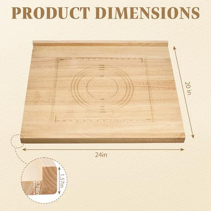 Suuiwau 24 * 20 Solid Wood Cutting Board Countertop Pastry Board with Engraved Ruler and Lip for Kneading Dough Reversible Pastaboard, for Kitchen