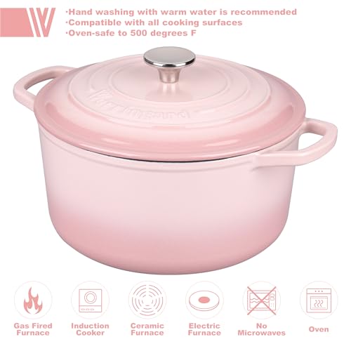 VORRINGARD Enameled Cast Iron Dutch Oven Pot with Lid, for Sourdough Bread Baking, Round Dutch Ovens, 4.5 Quart, Pink