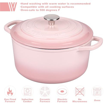 VORRINGARD Enameled Cast Iron Dutch Oven Pot with Lid, for Sourdough Bread Baking, Round Dutch Ovens, 4.5 Quart, Pink