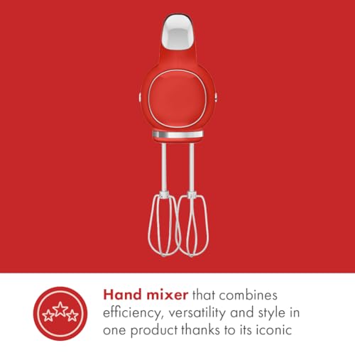 SMEG HMF01 9-Speed Retro Hand Mixer – 220W Motor, Smooth Start, Turbo Function, LED Timer Display, Stainless Steel Whisks, Beaters & Dough Hooks, Premium Die-Cast Aluminum Body