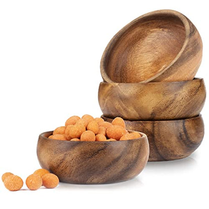 cintika Set of 4 Round Wooden Bowl Set. 4 inch Handmade Calabash Bowl, Small Wooden Bowl Set, Nuts and Small Snacks Serving Bowls, Sauce Bowl, Dipping Bowl 4x1 wooden bowls