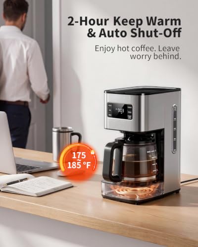 SHARDOR 10-Cup Programmable Coffee Maker, Regular & Bold, LED Display