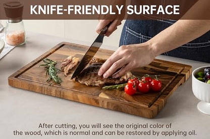 THETCHRY Walnut Cutting Boards for Kitchen, End Grain Wooden Chopping Board with Juice Groove, Charcuterie Butcher Block for Meal Prep & Serving with Gift Box, 16.5" x 11.6" x 0.8"