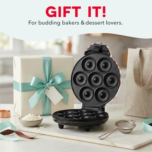 Dash Mini Donut Maker Machine for Kid-Friendly Breakfast, Snacks, Desserts & More with Non-stick Surface, Makes 7 Doughnuts, Donut Print