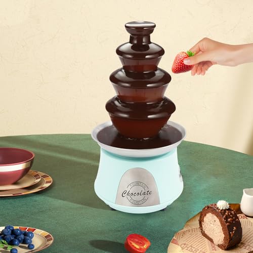 GDIFLS 4-Tier Chocolate Fountains Blue - Commercial Chocolate Melter with Stainless Steel Basin, 110V Party Fondue Fountain for Weddings, Birthdays & Events (Baby Blue, 17" Height) (BABY BLUE)