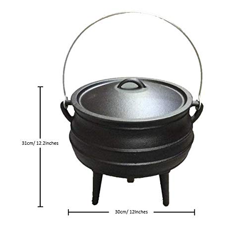 Cuisiland 10QT Cast Iron Potjie Cauldron Pot with Lid & 3 Legs – Pre-Seasoned South African-Style Campfire Pot for Outdoor Cooking, Soups, Stews & Braising – Heavy-Duty Cast Iron Dutch Oven
