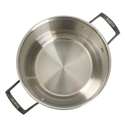 Babish 8 Quart Tri-Ply Stainless Steel Stock Pot with Glass Lid & Black Handles – Dutch Oven, Oven Safe, Dishwasher Safe
