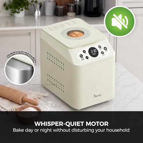 Davivy 3LB Large Family Bread Maker Machine, 20-in-1 Automatic Bread Machine with Ceramic Pan & Auto Fruit Nut Dispenser, Quiet Motor, Dual Heaters, 15H Delay Timer, Stainless Steel