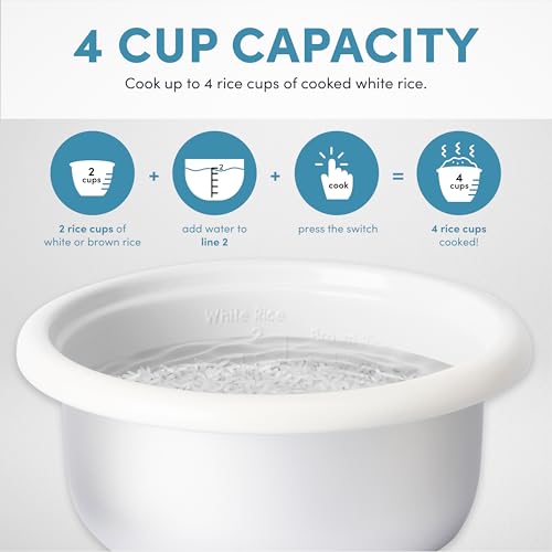 AROMA® CoreCoat Rice Cooker with Pop-Up Food Steaming Basket (4 Cups Cooked, 2 Cups Uncooked, 1 Qt)
