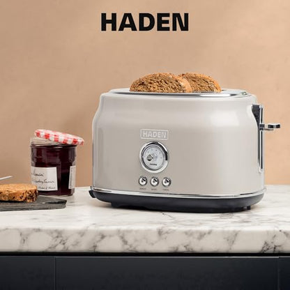 Haden Dorset 2 Slice Wide Slot Stainless Steel Toaster, Putty & Chrome