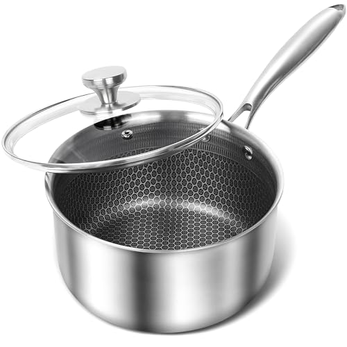 MICHELANGELO 3 Quart Saucepan with Lid, Premium Triple Ply Stainless Steel Sauce Pan with Lid, Sauce Pot with Honeycomb Interior - 3QT