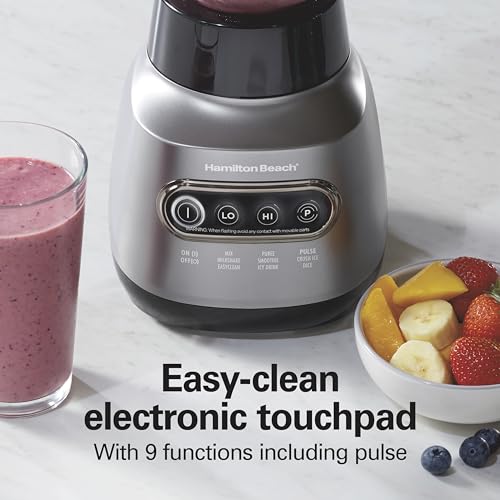 Hamilton Beach Wave Action Blender for Smoothies, Stainless Steel Ice Sabre Blades, 40oz Glass Jar, 20oz Blend-In Portable Travel Jar, 800 Watts, Quiet Design, Silver (58181)
