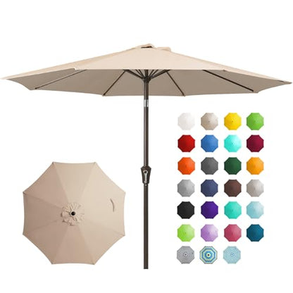 JEAREY 9FT Outdoor Patio Umbrella Outdoor Table Umbrella with Push Button Tilt and Crank, Market Umbrella 8 Sturdy Ribs UV Protection Waterproof for Garden, Deck, Backyard, Pool (Beige)