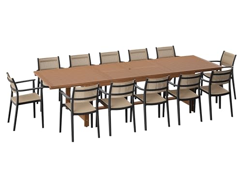 Urban Elements Duete 13-Piece Rectangular Extendable Patio Furniture Set | 100% Certified Teak Finish | Backyard Furniture, Outside Table and Chairs, Rectangular Outdoor Dining Set