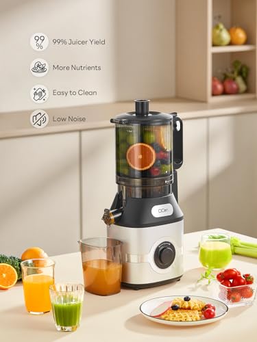 Cold Press Juicer Slow Masticating Machine with 5.5 Inch Chute(Silver)