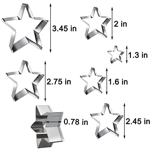 6 Pieces Star Cookie Cutters Set - Stainless Steel Five-Pointed Shaped Cutter, Biscuit Molds, Fondant Cake Cheese Cutter, Pastry Mold Bakeware Tools - Christmas Gifts (Assorted Sizes)
