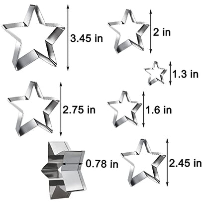 6 Pieces Star Cookie Cutters Set - Stainless Steel Five-Pointed Shaped Cutter, Biscuit Molds, Fondant Cake Cheese Cutter, Pastry Mold Bakeware Tools - Christmas Gifts (Assorted Sizes)