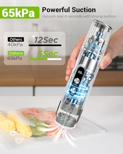 Compact Vacuum Sealer for Food, Cordless Handheld Vacuum Sealer Machine with 30 Reusable Bags, 1800mAh Rechargeable Portable Food Saver for Sous Vide, Meal Prep, Meat & Vegetables