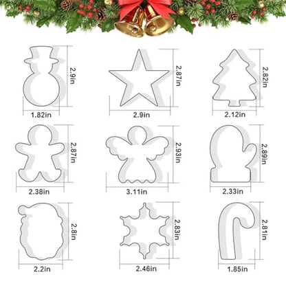 Christmas Cookie Cutters Set of 9 Pieces, Wmtidene Cookie Cutters Shapes for Winter Holiday, Metal includes Christmas Tree,Snowflake,Gingerbread Men,Angel,Star,Mitten,Candy Cane,Snowman